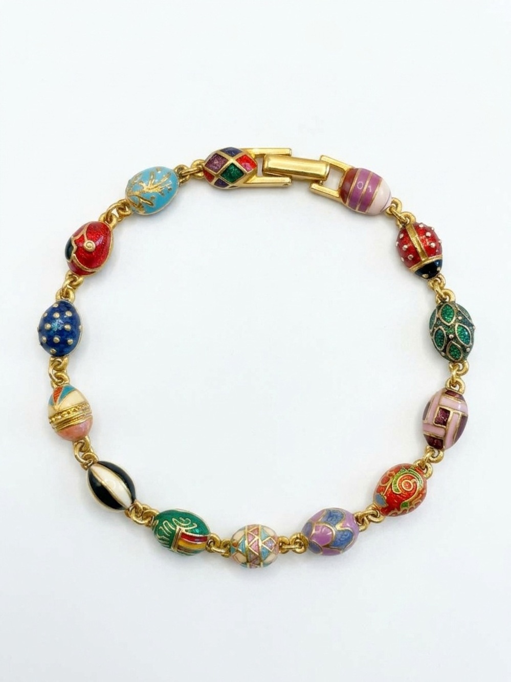 Vintage Joan Rivers Classics Gold Tone Petite Faberge Enamel Egg Charm Bracelet